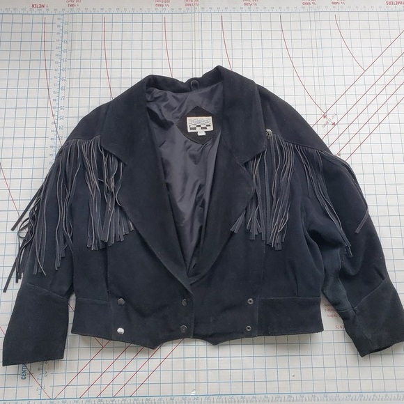 Black Vintage Suede Fringe Yearbook Jacket size Medium!! - Picture 1 of 11